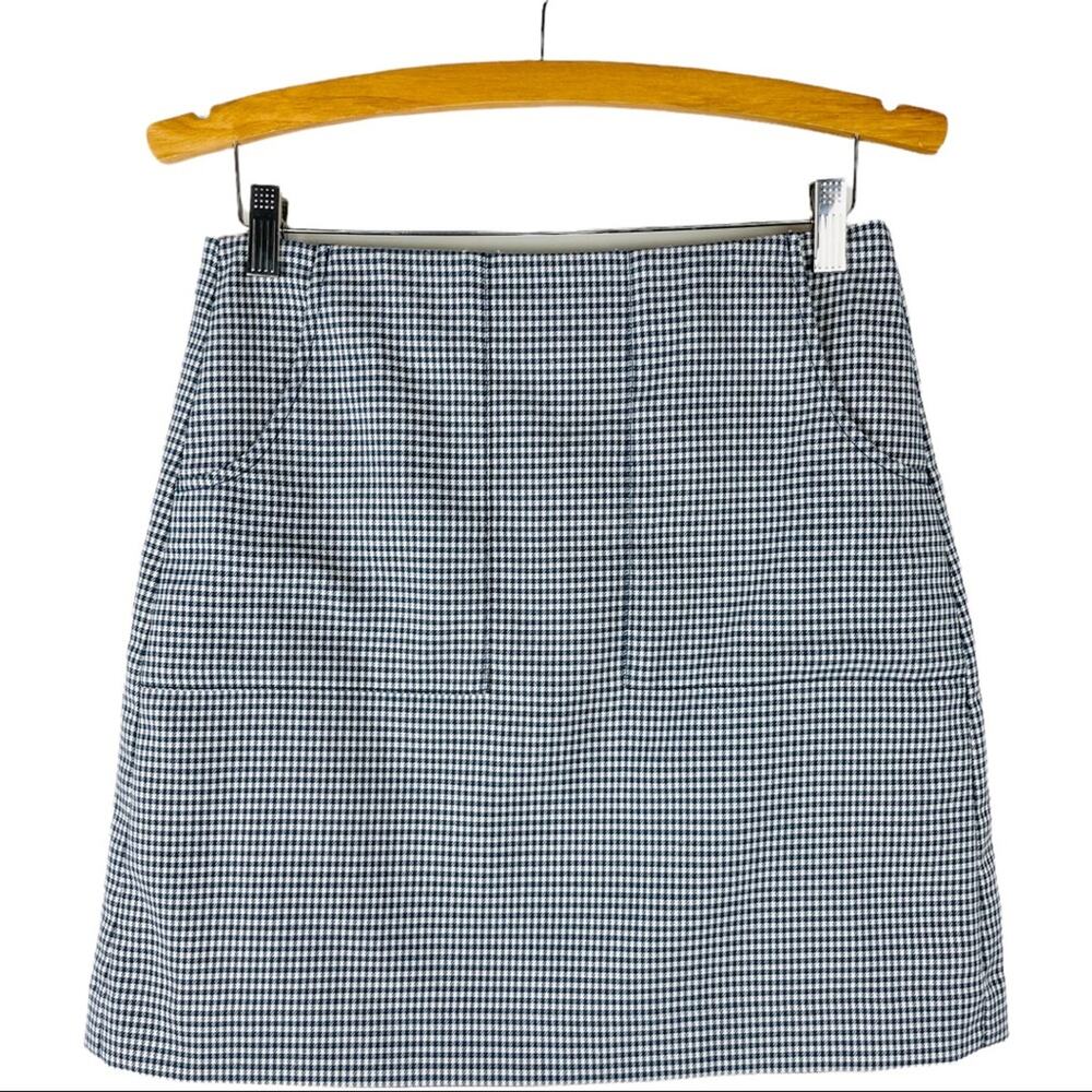 Loft blue white houndstooth check preppy academia office skirt
